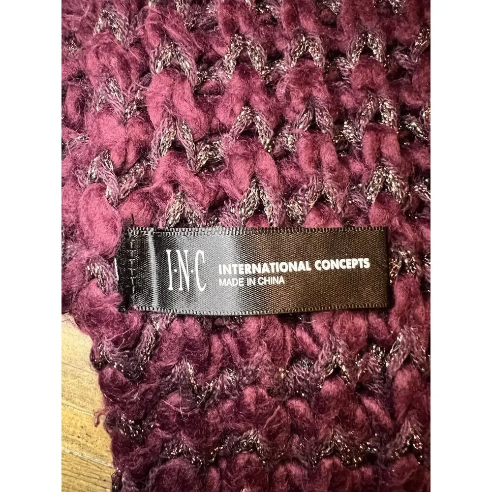 INC International Concepts Burgundy Knit Scarf Fringe Casual Office Fall Autumn